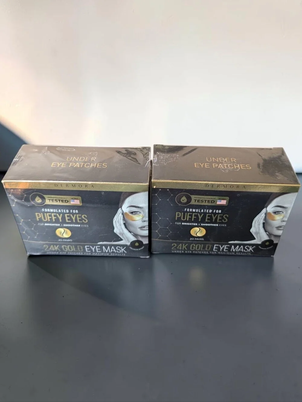 Dermora 24K Gold Eye Mask Under Eye Patches Lot of 2 – 20 Pairs Each | New